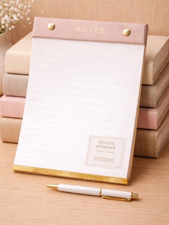 Eccolo Other - Neutral Luxe Deskpad Notepad Gold Detail Minimal Office Eccolo NEW Sealed